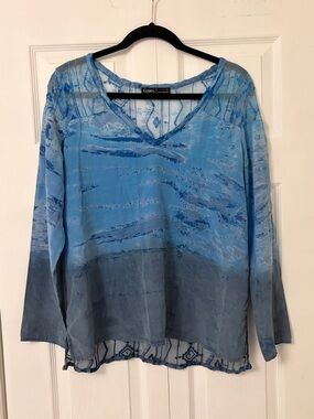 Gypsy 05 Made In Hollywood sheer watercolor blue blouse
